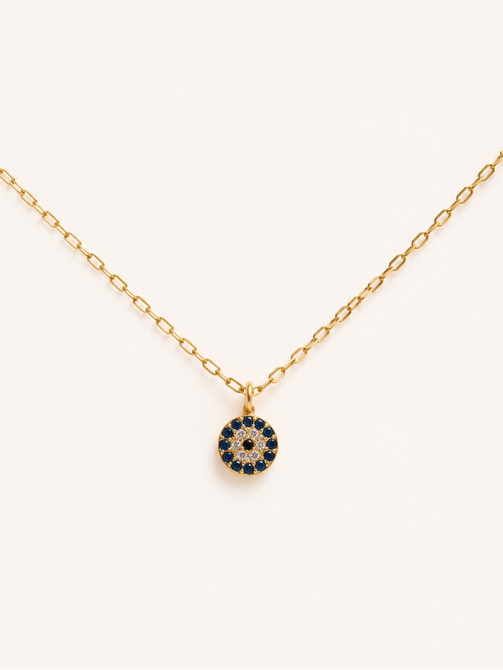 18K Gold Plated Dainty Evil Eye Round Pendant Necklace